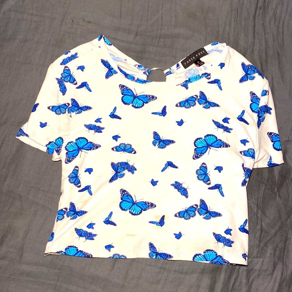 White top with butterflies